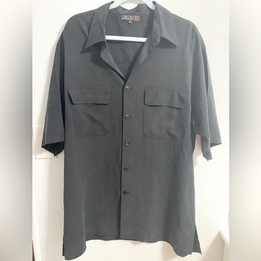 BAGAZIA SHORT SLEEVE BLACK BUTTON FRONT SHIRT Xl